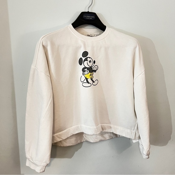 Disney Sweaters - Disney White Crew Neck Sweater Hi-Lo Hem Mickey Mouse Graphic